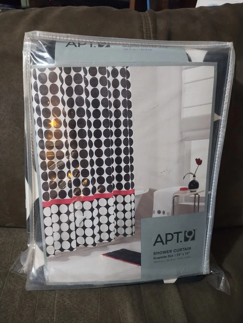 APT. 9 Graphite Dot Shower Curtain - Black, White & Red Accent